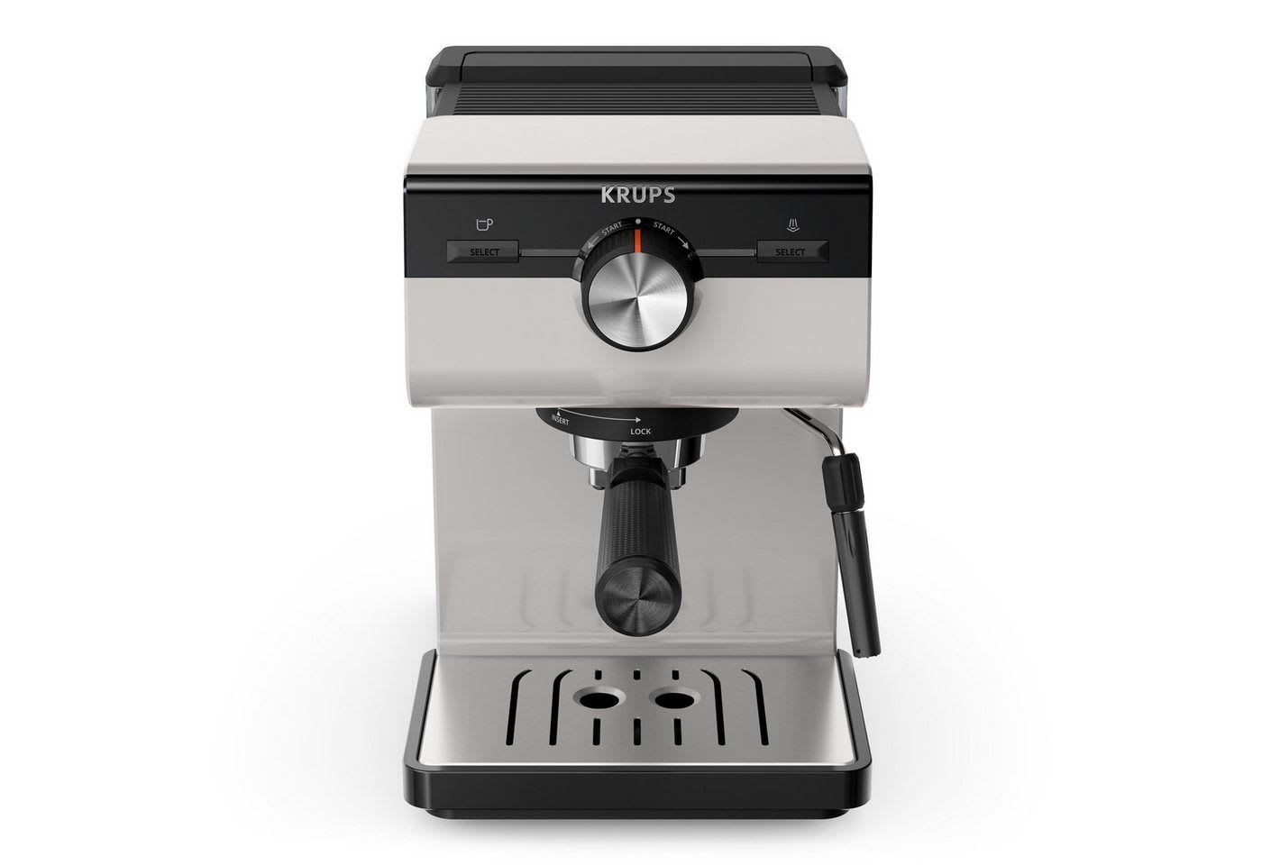 Krups Espressomaschine XP381B Authentic, Siebtäger, intuitives Bedienfeld, Milch-Aufschäumdüse, 2 Siebeinsätze grau