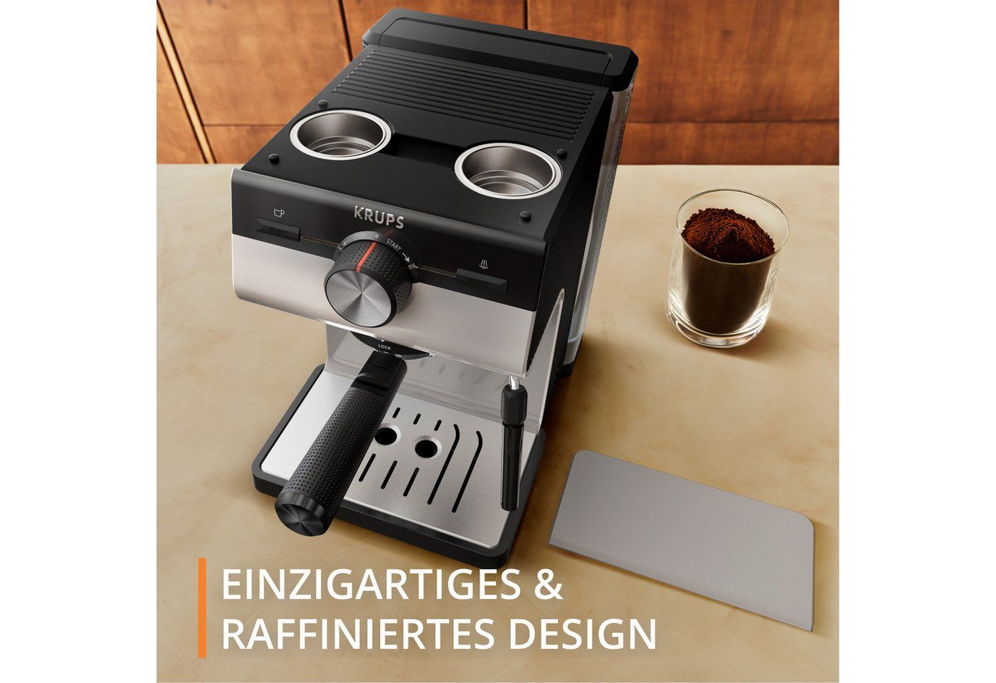 Krups Espressomaschine XP381B Authentic, Siebtäger, intuitives Bedienfeld, Milch-Aufschäumdüse, 2 Siebeinsätze grau