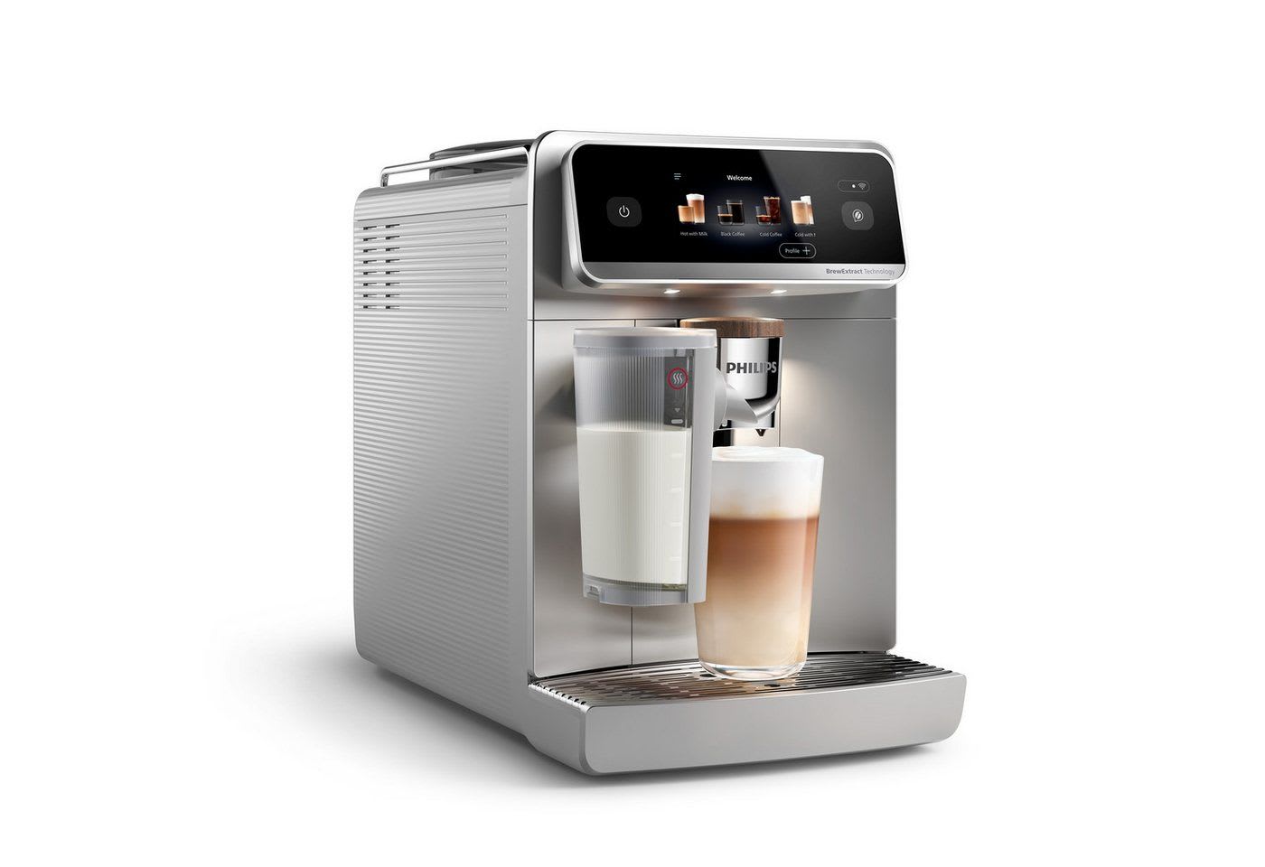 Philips Kaffeevollautomat EP8757/20 8000 Series LatteGo Pro Café Aromis, 50 Getränke (heiß oder eisgekühlt), LatteGo Pro-Milchsystem, BrewExtract Technologie, appfähig silberfarben