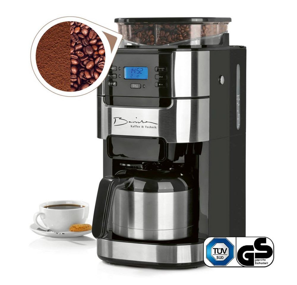 Barista Kaffeemaschine mit Mahlwerk mit verstellbarem Mahlwerk Thermoskanne 24h Timer & Permanentfilter, Kaffeemaschine für Bohnen & Pulver, mit Isolierkanne, 1000W