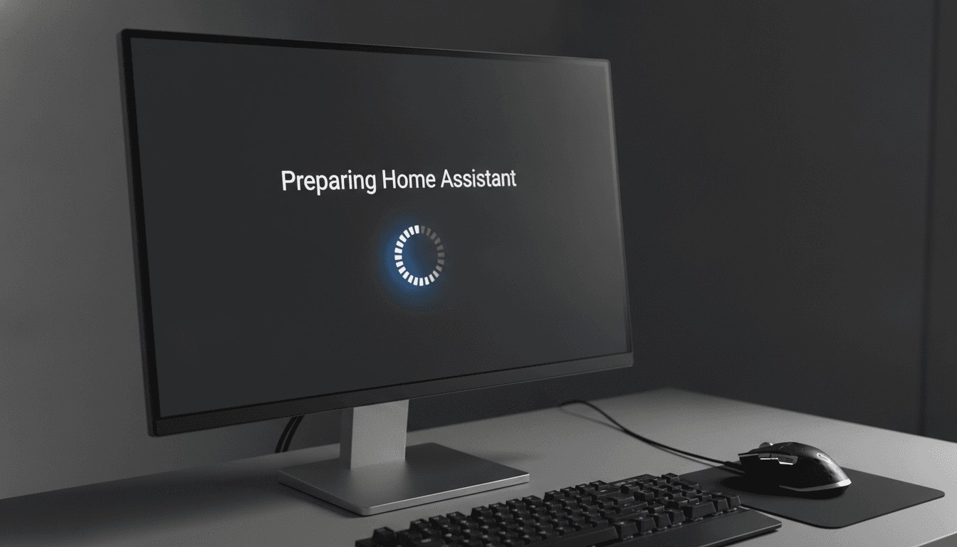 Der Ladebildschirm im Browser während Home Assistant auf dem Raspberry Pi zum ersten Mal startet und sich installiert.