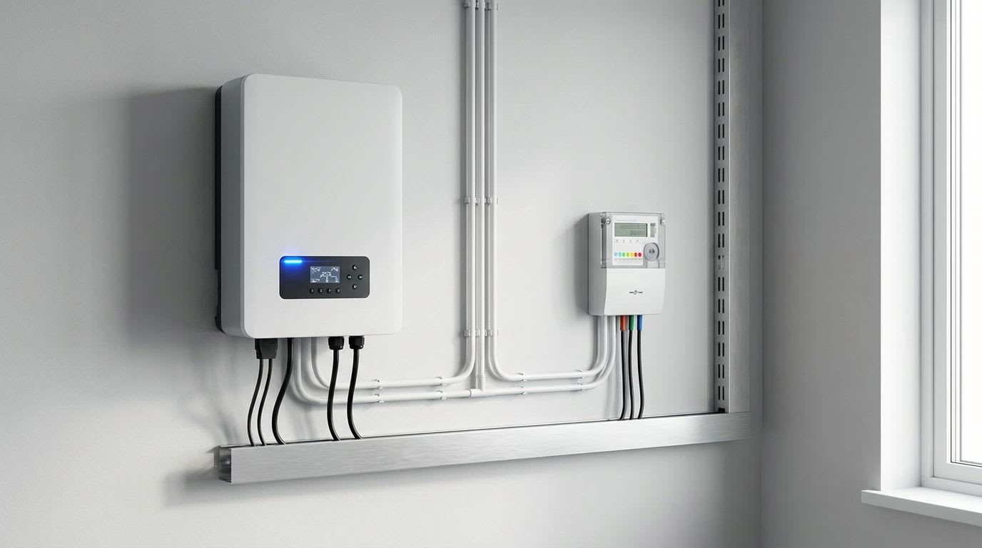 Detaillierter Übersichtsschaltplan einer PV-Anlage ohne Speicher, der die elektrische Verschaltung zeigt.