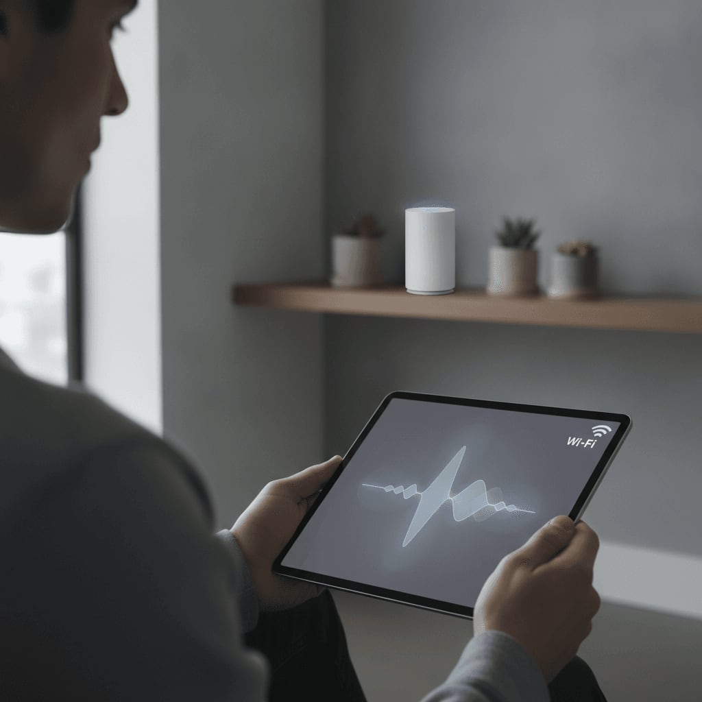 Ein Tablet mit starkem WLAN-Empfang dank der zweiten FRITZ!Box, die als WLAN-Brücke im Mesh-Netzwerk fungiert.