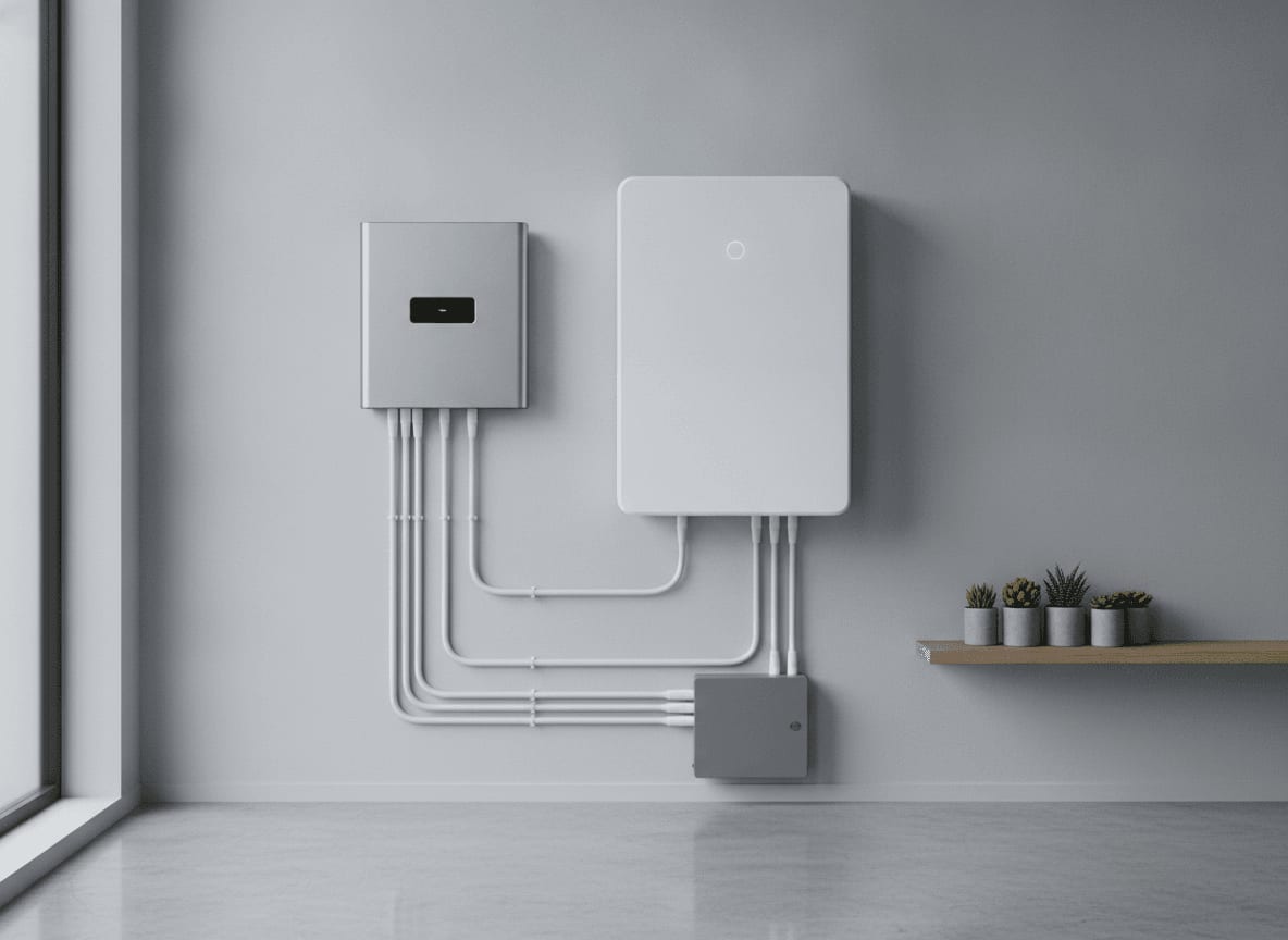 Wechselrichter und Batteriespeicher als zentrale Komponenten im Schaltplan einer PV-Anlage mit Wallbox, Beispiel 3/3.