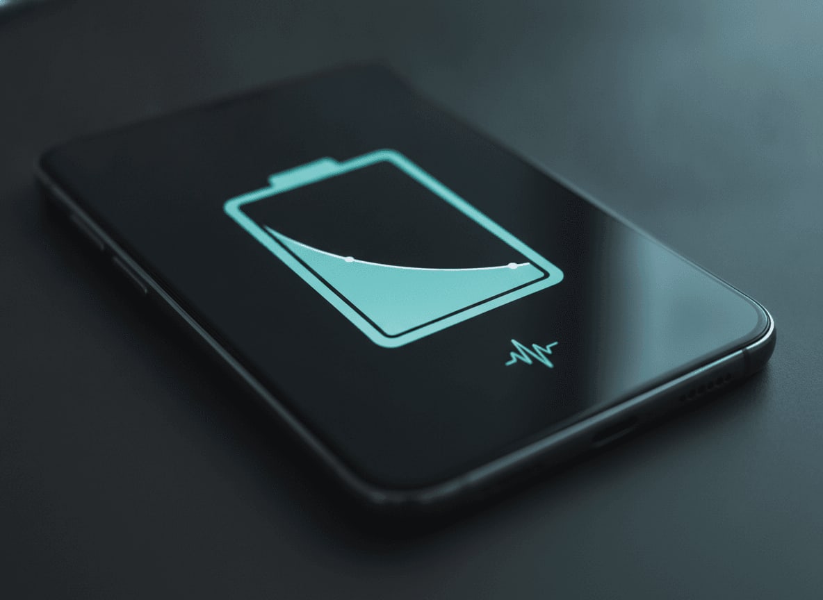 Makroaufnahme eines Smartphone-Bildschirms mit einem Batteriesymbol, das die hohe Energieeffizienz der LTPO-Display Technik symbolisiert.