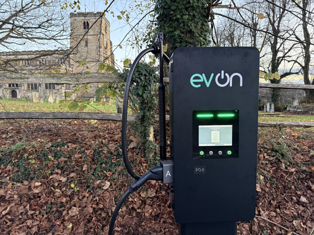 EV-ON branded 40kW rapid DC charger newly installed at Jockey Lane Car Park, Cranbrook, Kent.