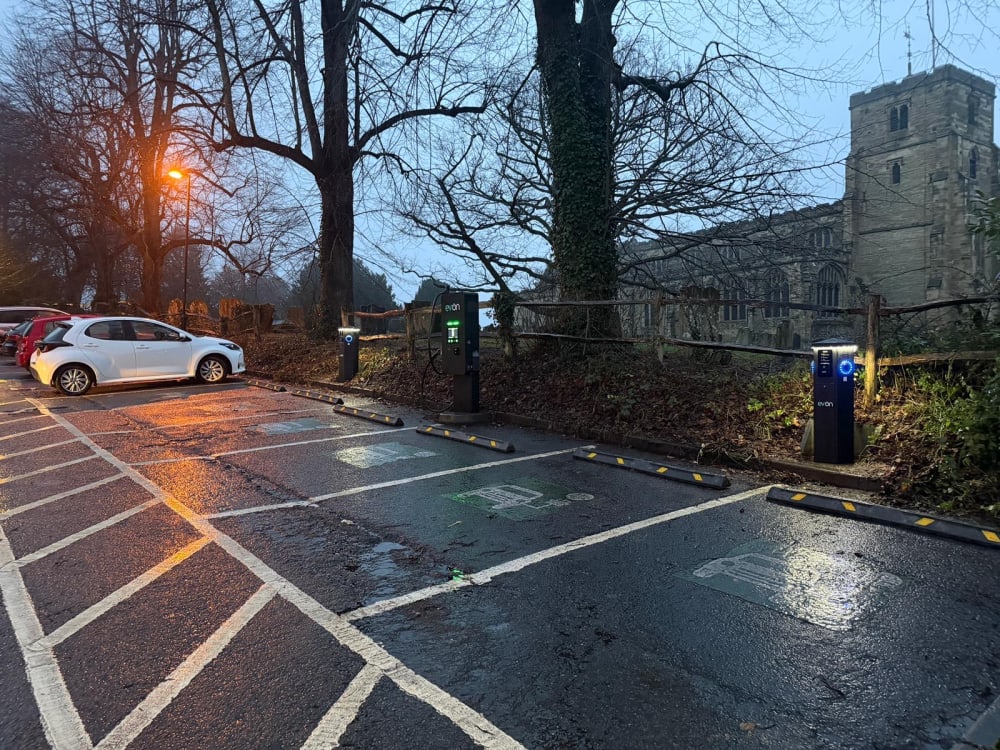 Dual AC and rapid DC EV chargers installed at Jockey Lane Car Park public car park in Cranbrook, Kent.