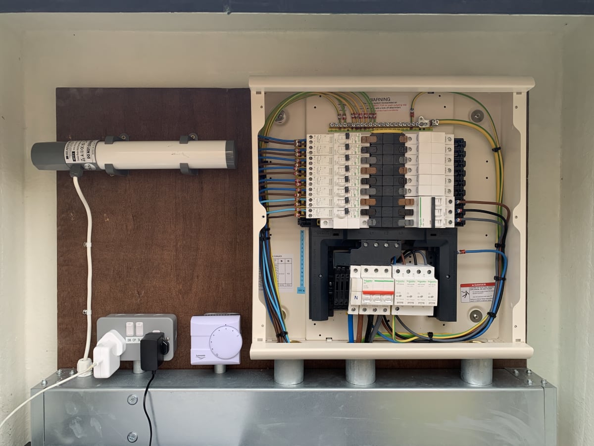 A dedicated distribution board with Schneider Electric breakers powering the EV charging network at Hollywell in St Albans.