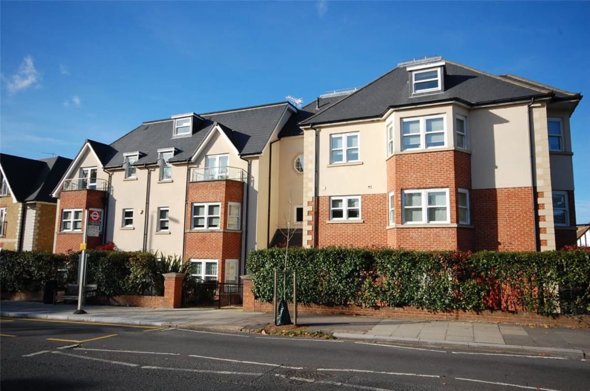 Exterior view of Denver Court residential apartment block in Hendon, London