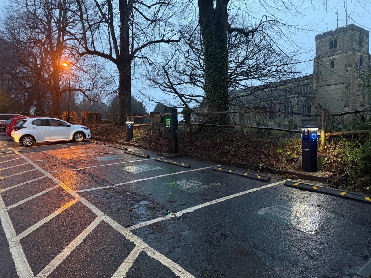 Dual AC and rapid DC EV chargers installed at Jockey Lane Car Park public car park in Cranbrook, Kent.