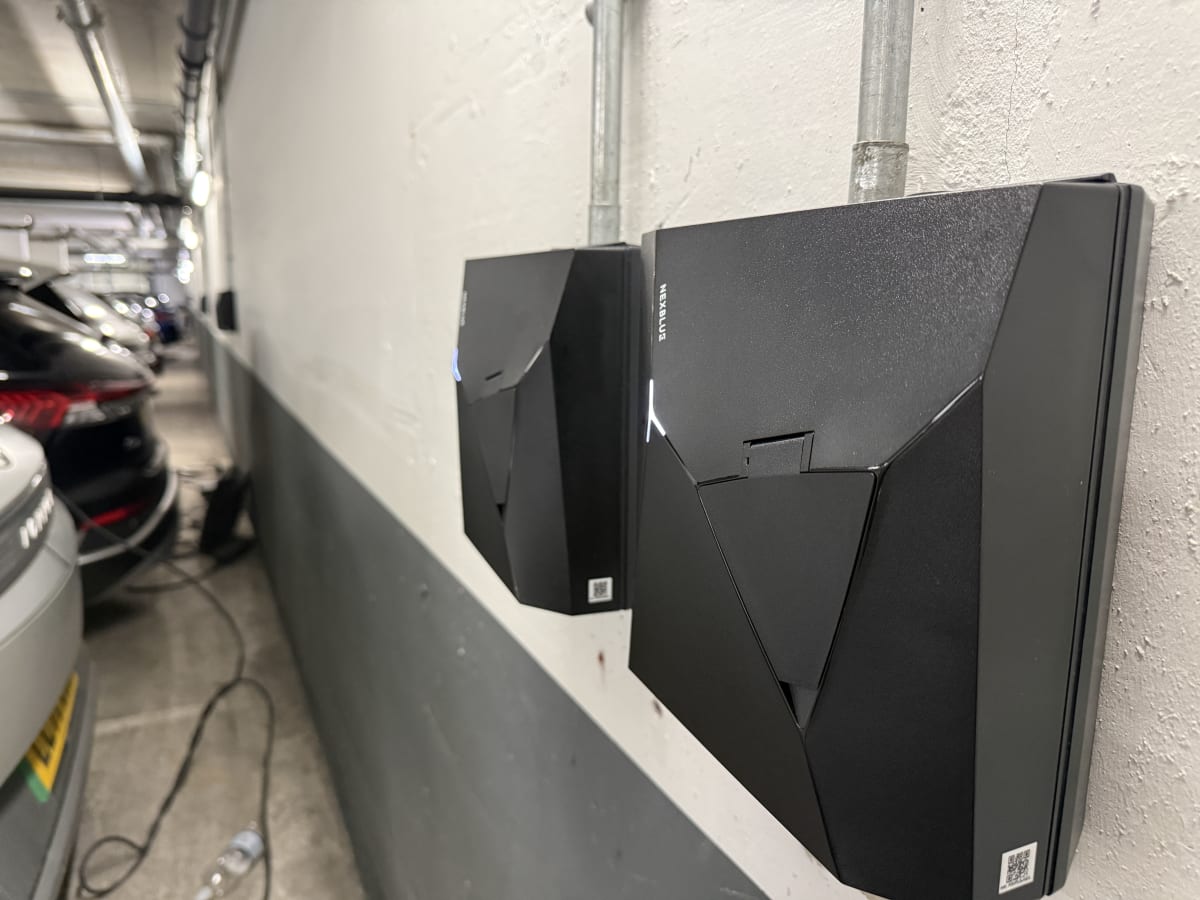 Finished Nexblue Point 2 7kW EV chargers installed at The Avenue apartment block, Kilburn, London NW6.