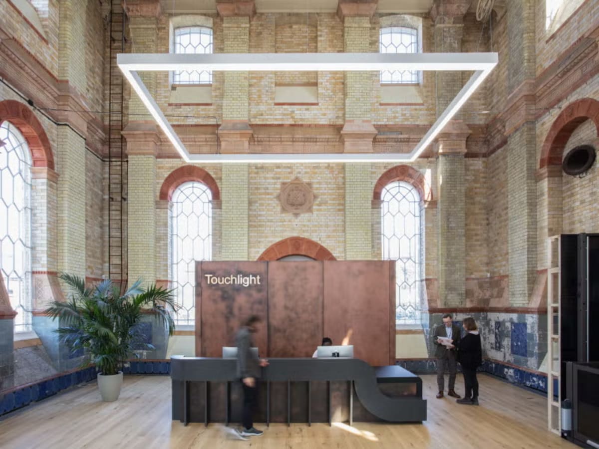 The listed former Thames Water waterhouse building housing Touchlight biotech facility in Hampton, Greater London.