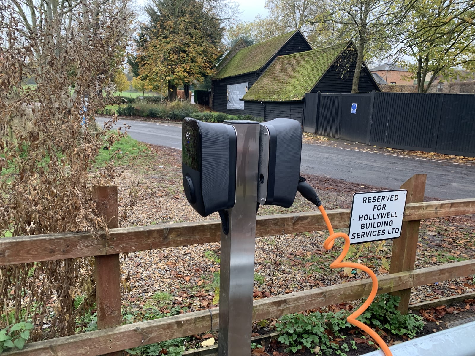 Dual EV chargers on a reserved fleet bay at Hollywell, St Albans