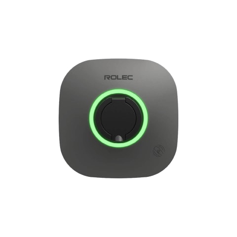 Rolec EVO home EV charger in graphite with illuminated socket ring, front product view
