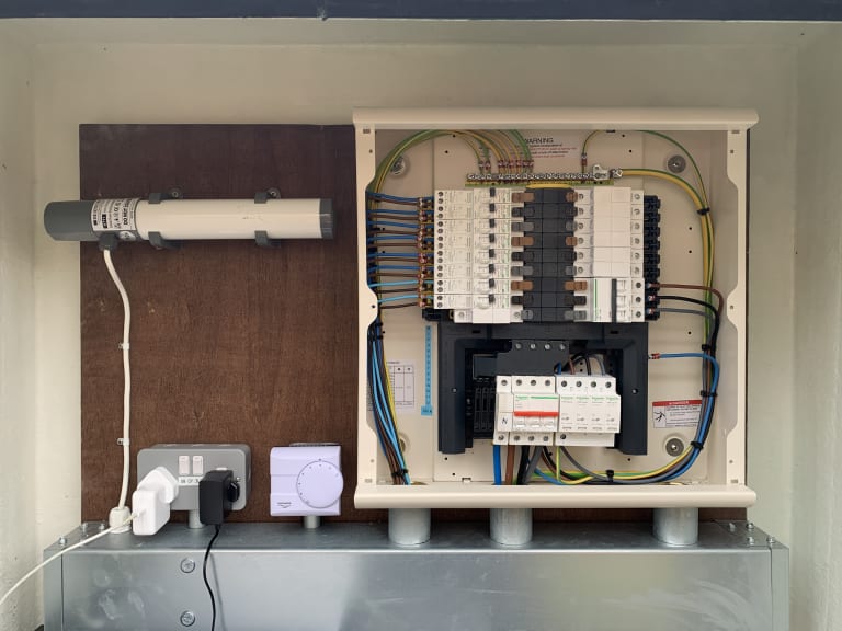 A dedicated distribution board with Schneider Electric breakers powering the EV charging network at Hollywell in St Albans.