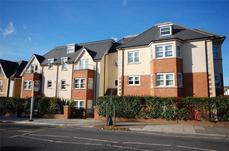 Exterior view of Denver Court residential apartment block in Hendon, London