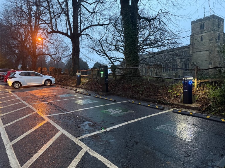 Dual AC and rapid DC EV chargers installed at Jockey Lane Car Park public car park in Cranbrook, Kent.