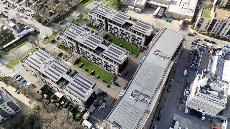 Solar PV retrofit on a residential block at Alpine Place, Cyprus Court, Colindale, delivered by EV-ON.