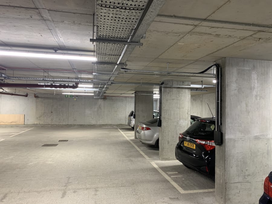 Denver Court underground car park with Easee chargers, Hendon