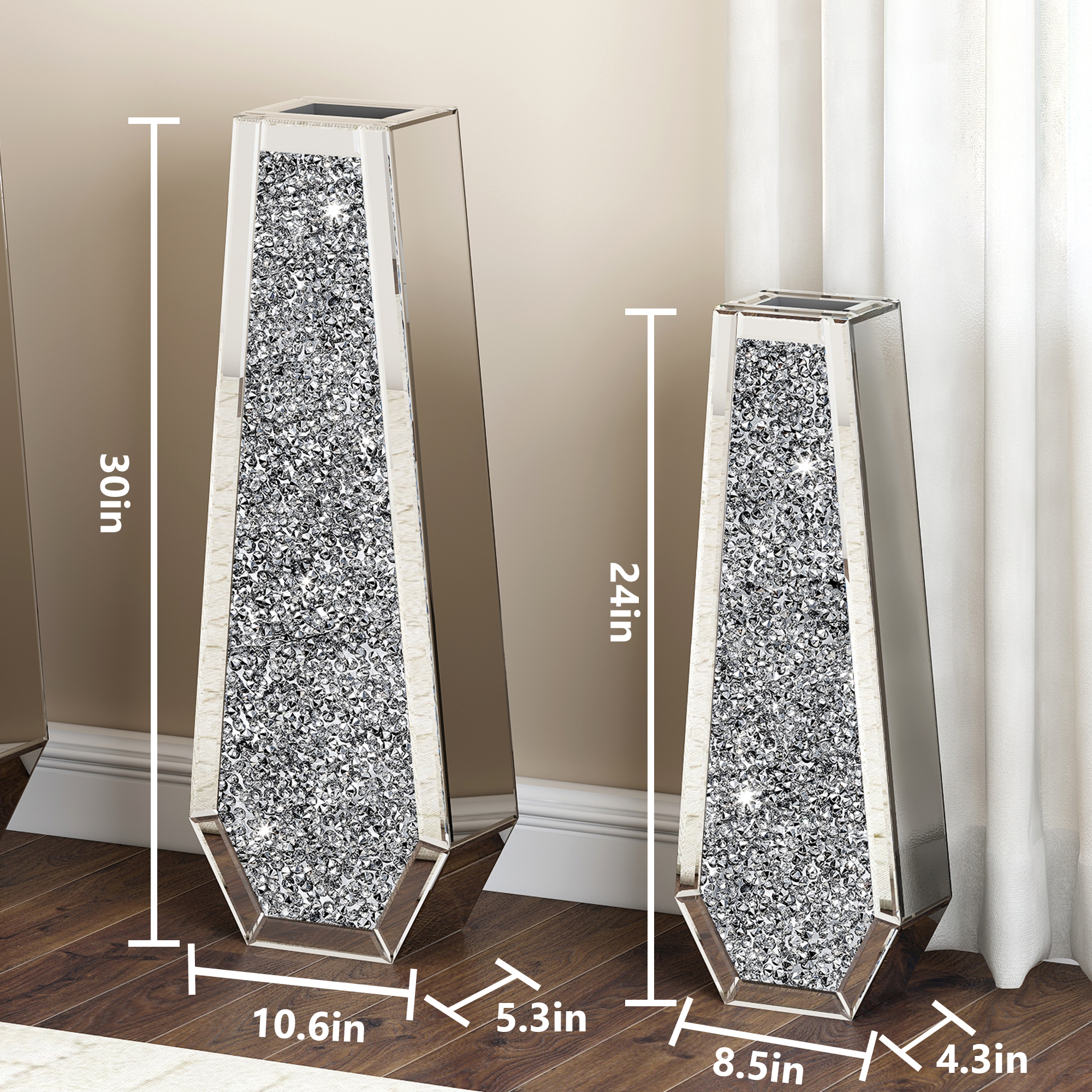 Vase de sol haut miroir en diamant écrasé