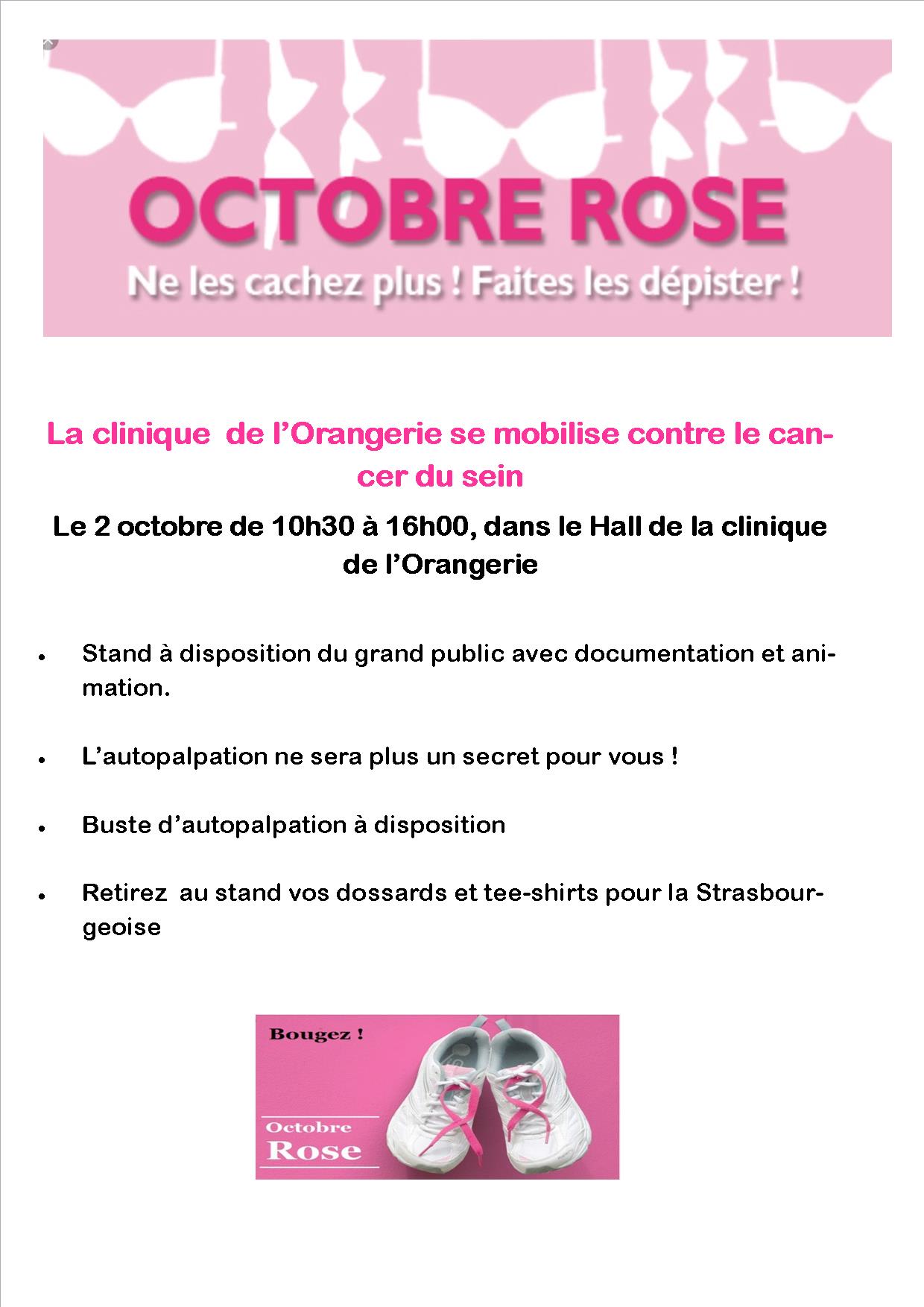 octobre rose, autopalpation, labo Roche, Clinique de l'Orangerie,