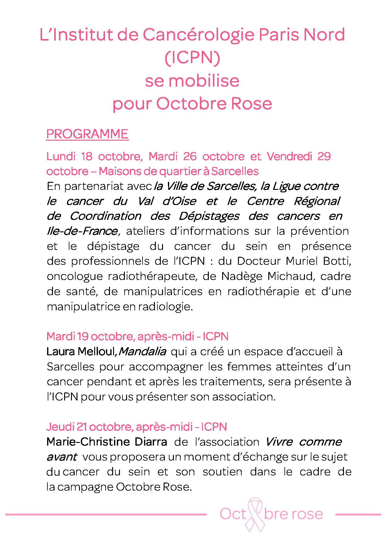 programme octobre rose