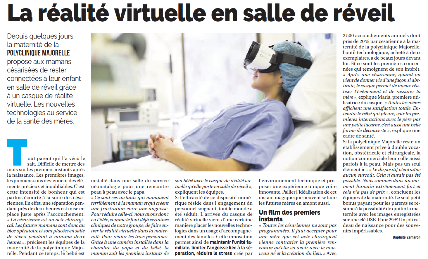 Casques de réalité virtuelle césarienne Polyclinique Majorelle Nancy