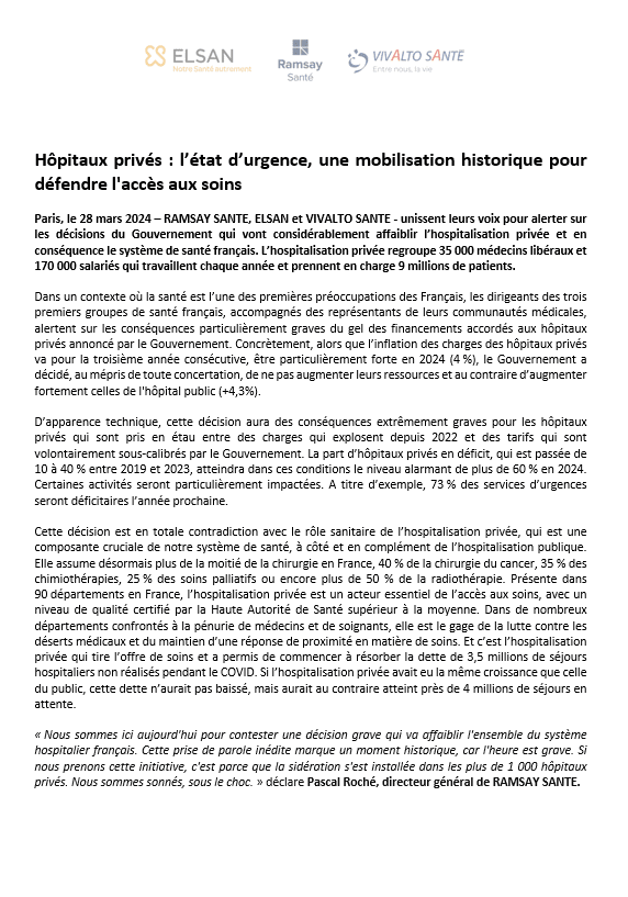 Hôpitaux privés : l’état d’urgence, une mobilisation historique pour défendre l'accès aux soins
