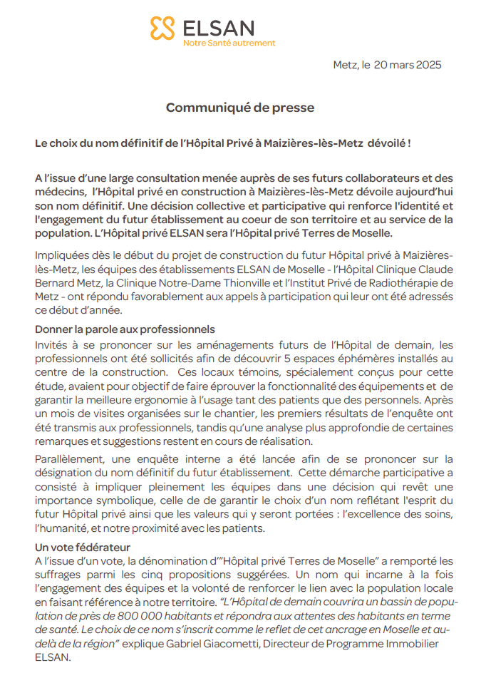 Le choix du nom définitif de l'Hôpital Privé à Maizières-lès-Metz dévoilé !