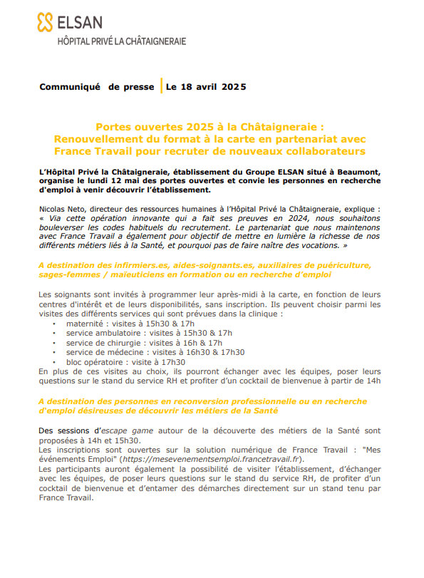 Portes ouvertes 2025 à la Châtaigneraie : Renouvellement du format à la carte en partenariat avec France Travail pour recruter de nouveaux collaborateurs