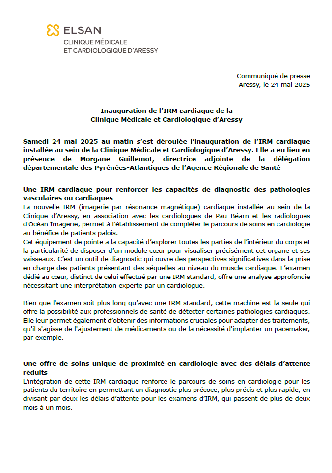 Inauguration de l’IRM cardiaque de la Clinique Médicale et Cardiologique d’Aressy