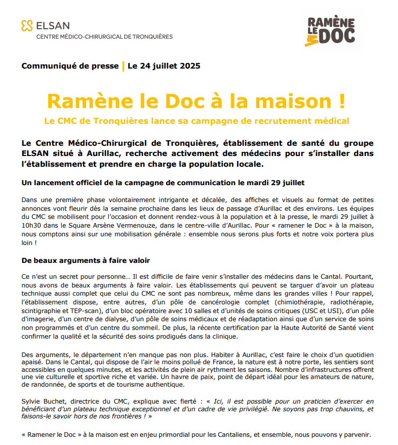 Ramène le Doc à la maison : une campagne de recrutement au CMC de Tronquières