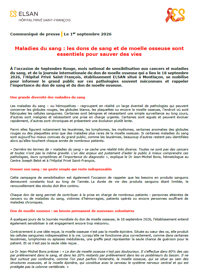 Maladies du sang : les dons de sang et de moelle osseuse sont essentiels pour sauver des vies