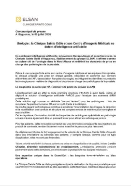 Urologie : la Clinique Sainte Odile et son Centre d'Imagerie Médicale se dotent d'intelligence artificielle