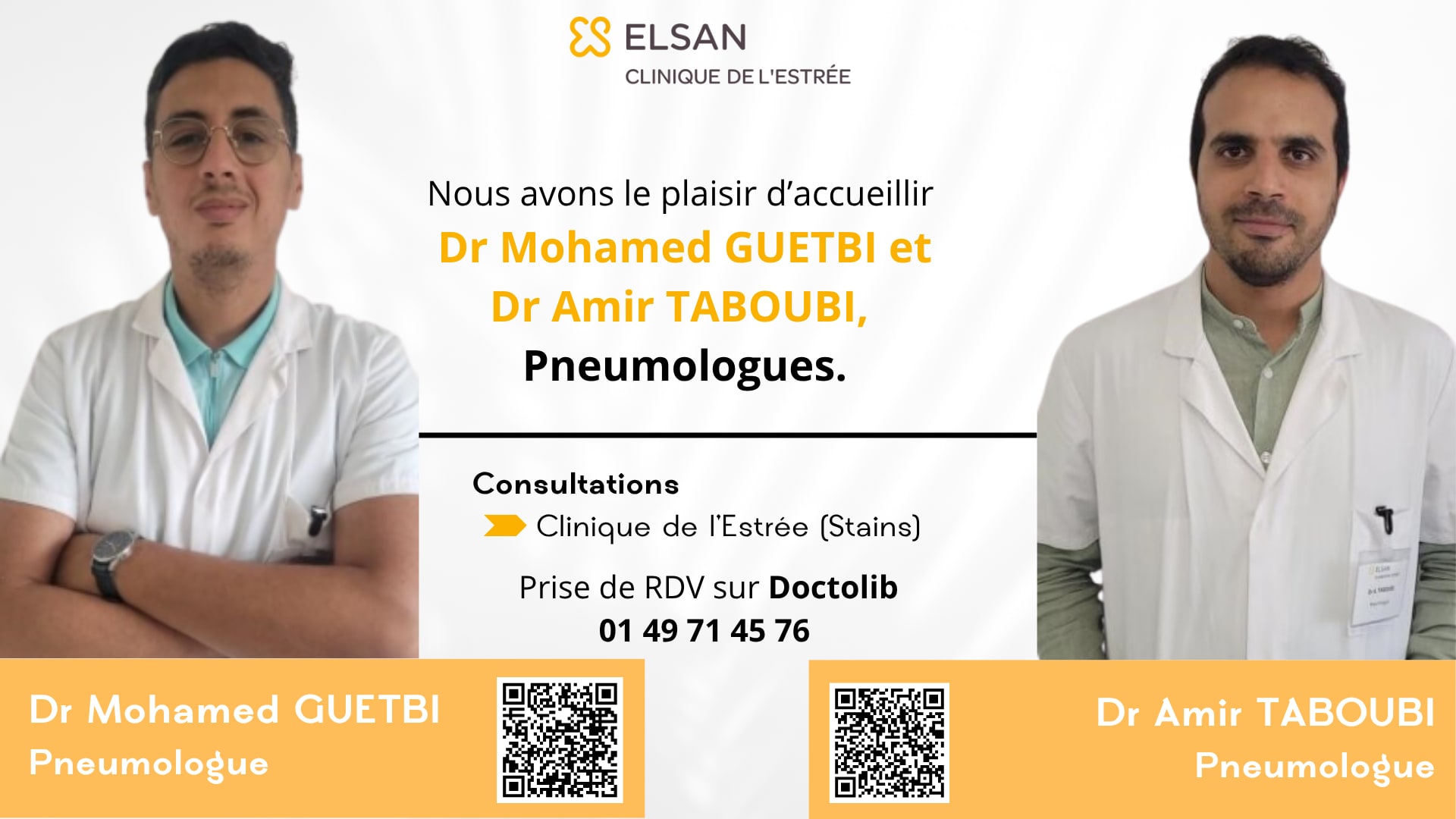 Arrivée des Drs Mohamed GUETBI et Amir TABOUBI - Pneumologues
