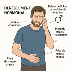 illustration homme en phase de syptômes de dérèglement Hormonal