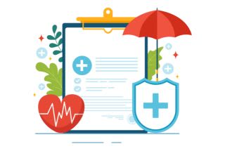 illustration prévention médicale , cœur avec rythme , parapluie , feuilles, diplôme médical  