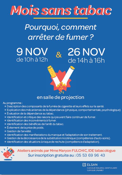 Vous souhaitez arrêter de fumer, venez découvrir l'atelier de notre infirmière en tabacologie