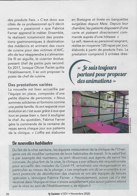sodexo, chef cuisinier, Fabrice, clinique de l'Orangerie