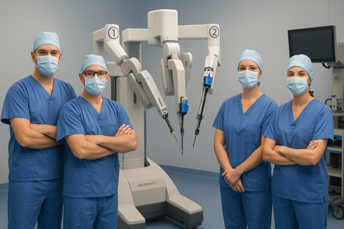 équipe médicale , accompagné du Robot Da Vinci pour opération des testicules à Montauban