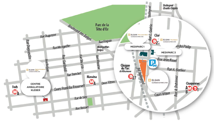 Plan carte Clinique du Parc Lyon