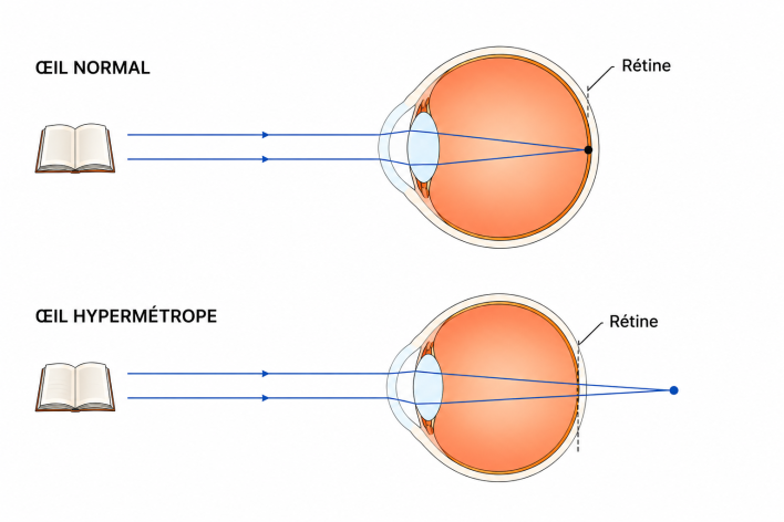 oeil normal vs oeil hyermétrope