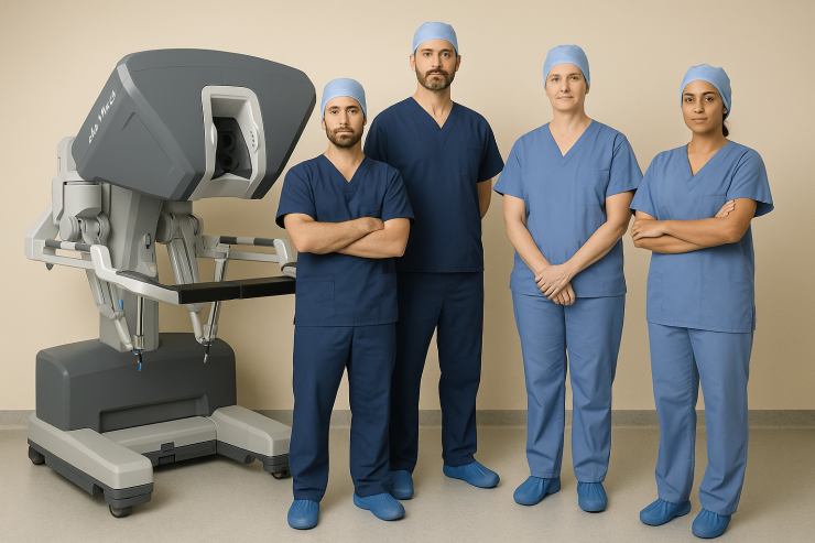 Robot Da Vinci avec le personnel médical de Montauban à ses côtés. Pour Opération par Robot.