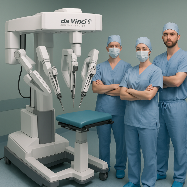 présentation du Robot Da Vinci accompagné du corps médical