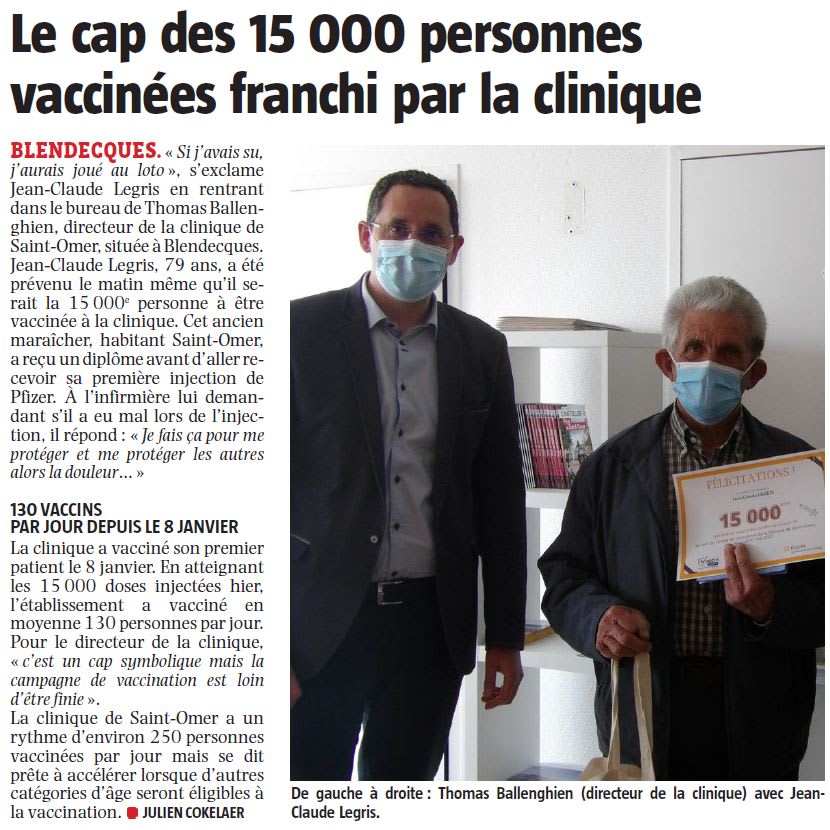 Le cap des 15 000 personnes vaccinées franchi par la clinique