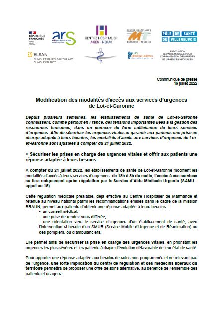 modalités accès urgences Agen