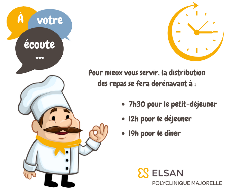 Changement horaires repas Polyclinique Majorelle Nancy