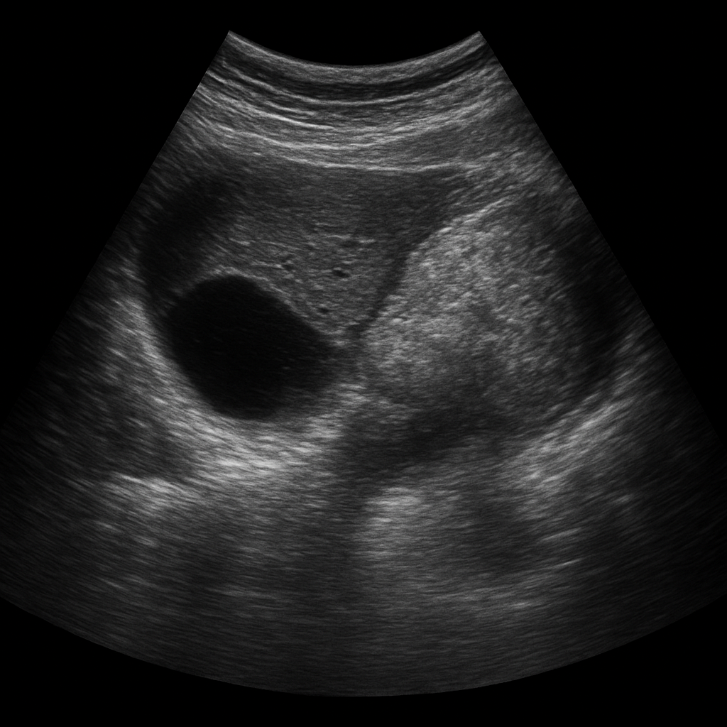 photo illustrante une échographie abdominale en noir et blanc