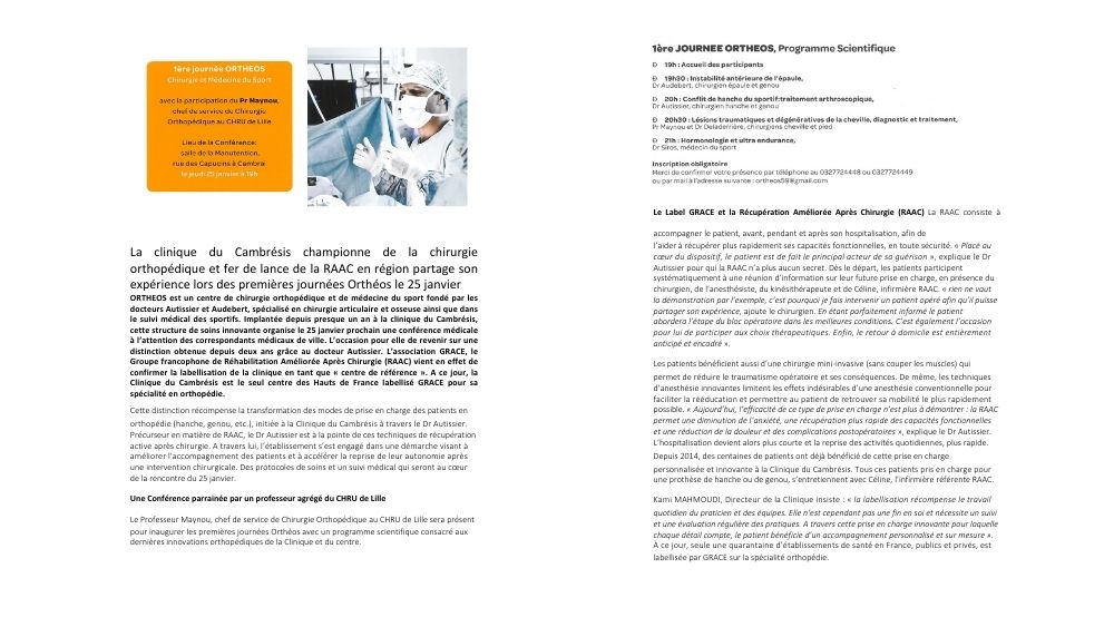 Communique de presse de la clinique du Cambrésis championne de la chirurgie orthopédique