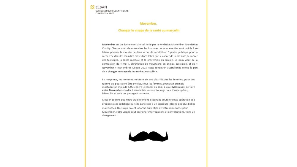 explication du concept Movember avec la moustache en visuel 